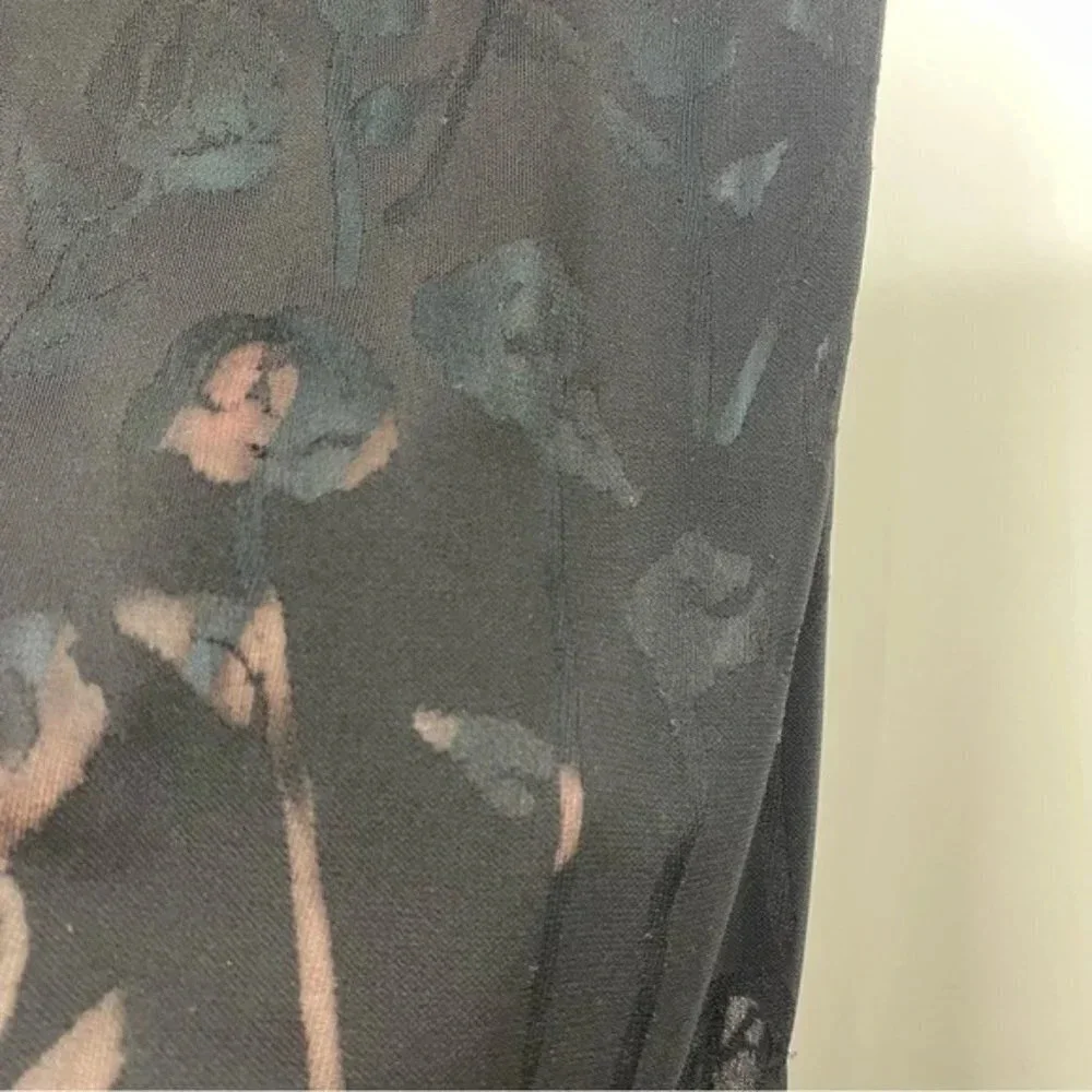 Vintage Rimini by Shaw Black Ombre Floral Midi Dress 90s Sheer Overlay Grunge
